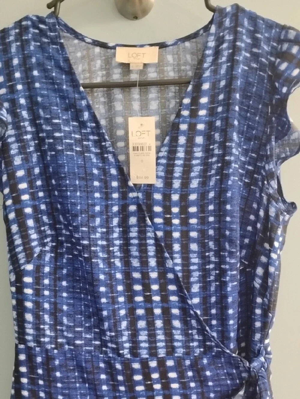 NWT LOFT Navy & White Printed Tie-Waist Midi Dress Size 0 - Picture 3 of 5